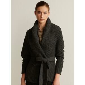 Ralph Lauren Rugby Cable Knit Cardigan Sweater Wool Angora